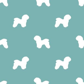 Bichon Frise silhouette dog fabric pattern gulf blue