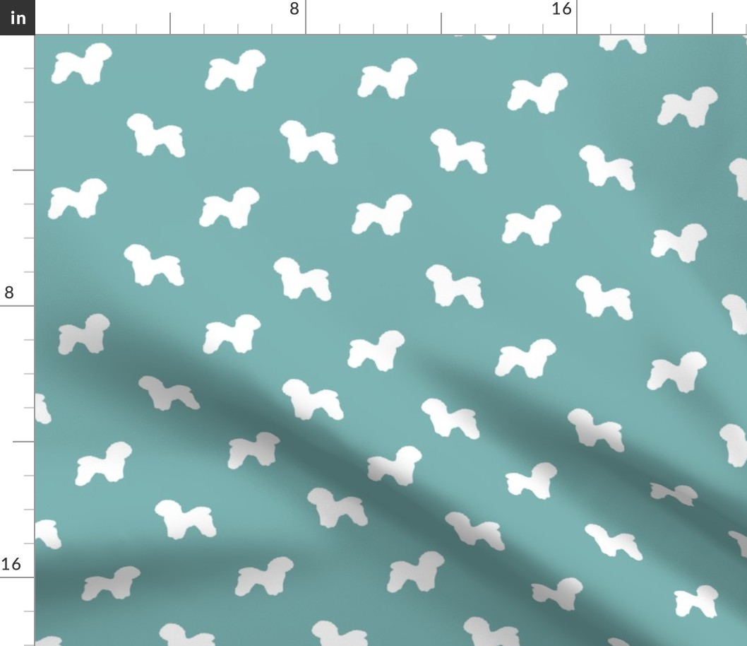 Bichon Frise silhouette dog fabric pattern gulf blue