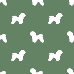 Bichon Frise silhouette dog fabric pattern med green