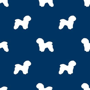 Bichon Frise silhouette dog fabric pattern navy