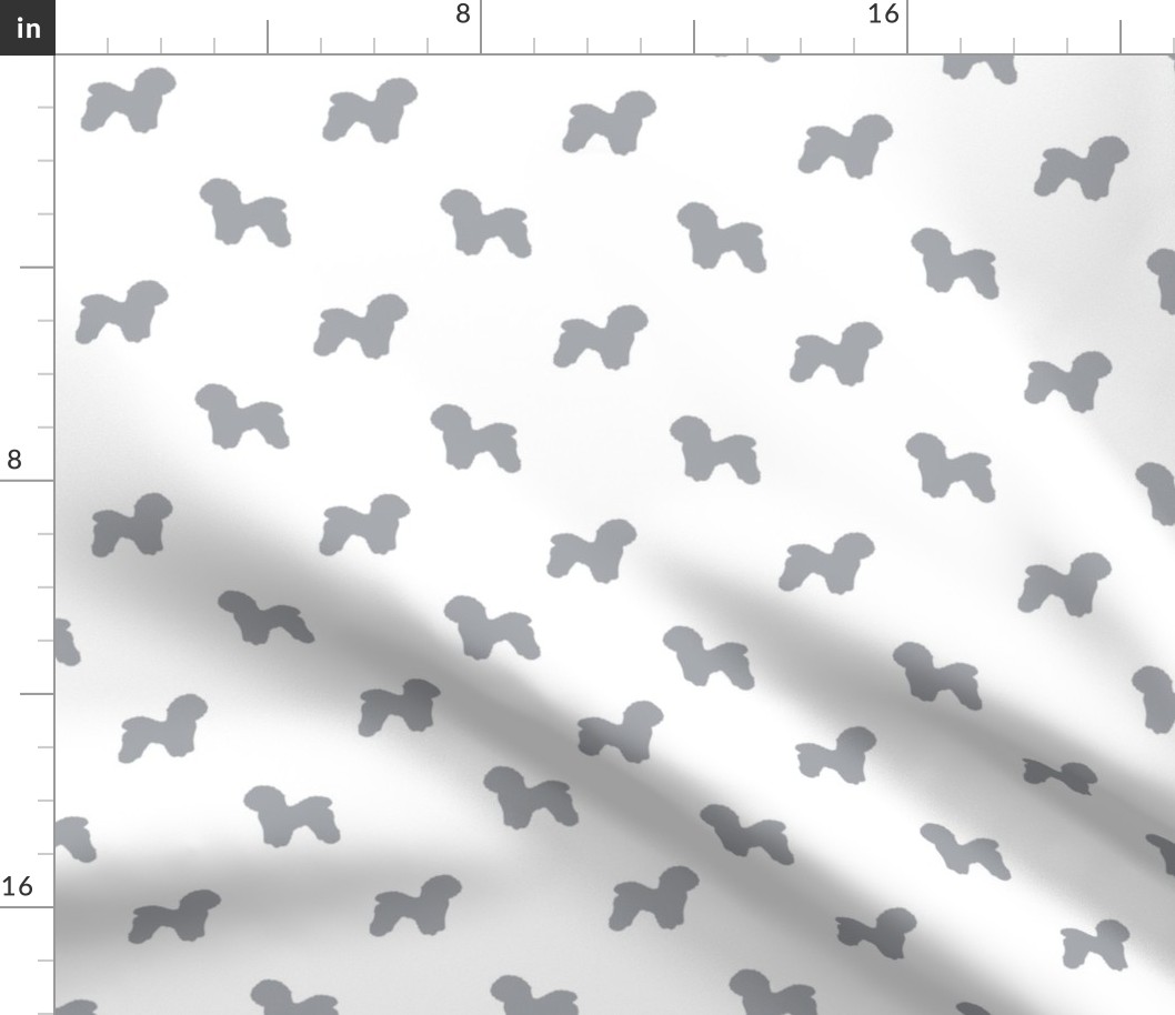 Bichon Frise silhouette dog fabric pattern white grey