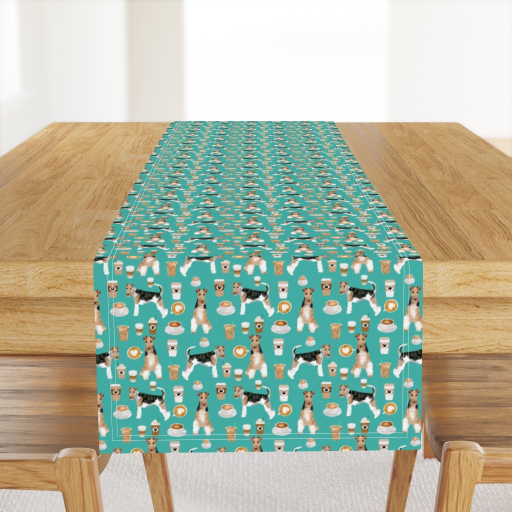 Wire Fox Terriers dog breed fabric coffees turquoise