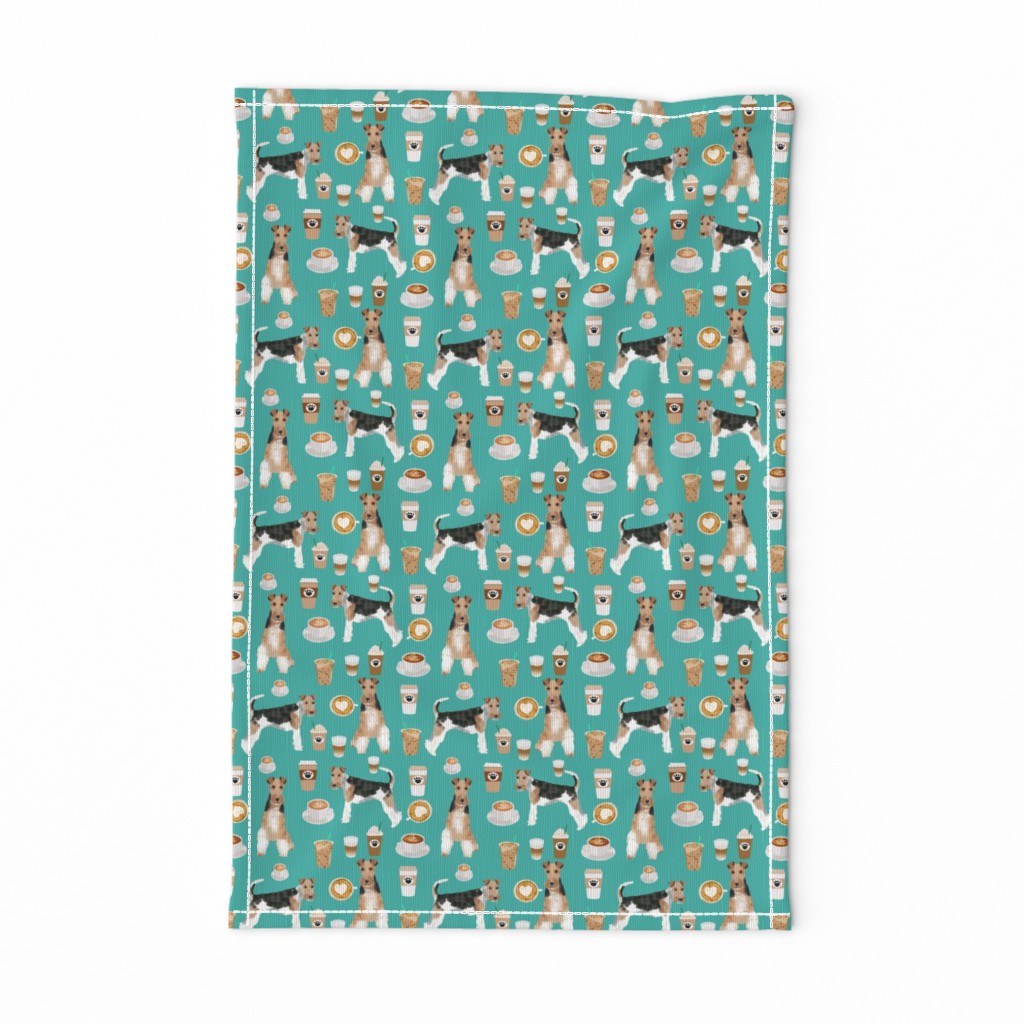 Wire Fox Terriers dog breed fabric coffees turquoise