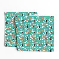 Wire Fox Terriers dog breed fabric coffees turquoise