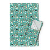 Wire Fox Terriers dog breed fabric coffees turquoise