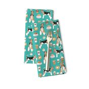 Wire Fox Terriers dog breed fabric coffees turquoise