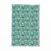 Wire Fox Terriers dog breed fabric coffees turquoise