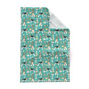 Wire Fox Terriers dog breed fabric coffees turquoise