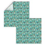 Wire Fox Terriers dog breed fabric coffees turquoise