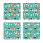 Wire Fox Terriers dog breed fabric coffees turquoise