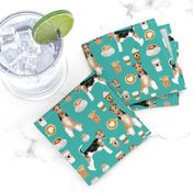 Wire Fox Terriers dog breed fabric coffees turquoise