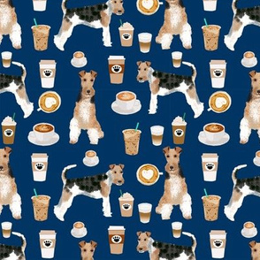 Wire Fox Terriers dog breed fabric coffees navy