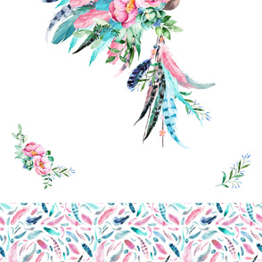 2 Yard Panel  with Trim / Aqua & Pink Headdress