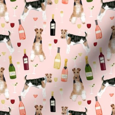 Wire Fox Terriers dog breed fabric wine pink