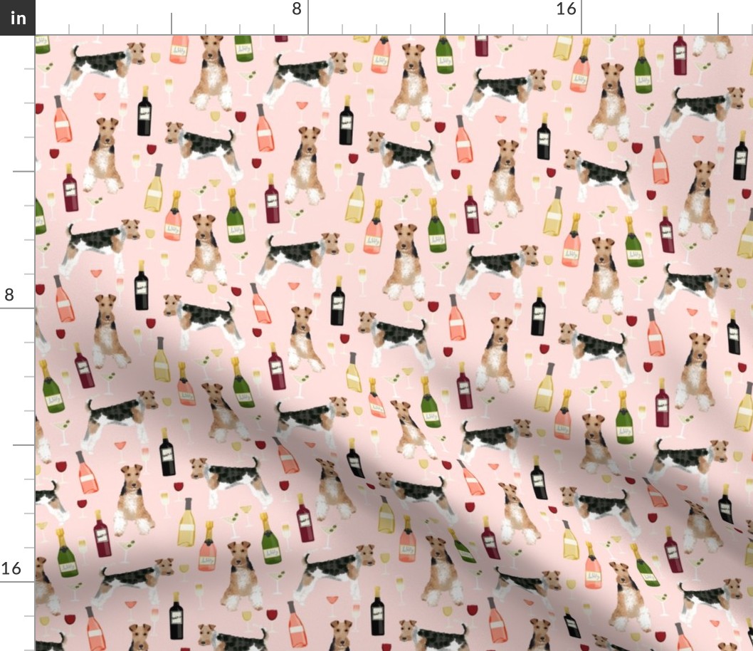 Wire Fox Terriers dog breed fabric wine pink