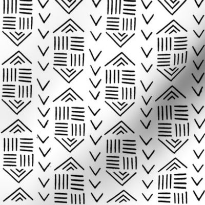 mudcloth inspired fabrics - black and white fabric hand drawn print 