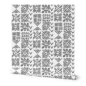 mudcloth inspired fabrics - black and white fabric hand drawn print 