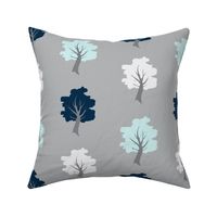 Sweet Trees - Navy, Whit, Aqua on Grey