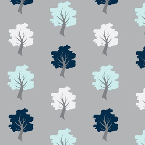 Sweet Trees - Navy, Whit, Aqua on Grey