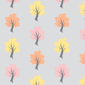 Sweet Trees - Cotton Candy pink, yellow and peach on gray