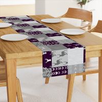 rotated- Wholecloth Quilt - Patchwork Deer in Eggplant and Grey