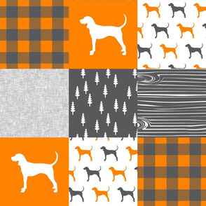 Coonhound quilt top - orange and charcoal