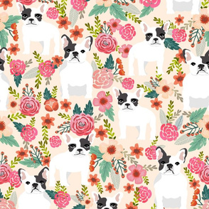 french bulldog fabric cream flowers sweet pink florals frenchie design