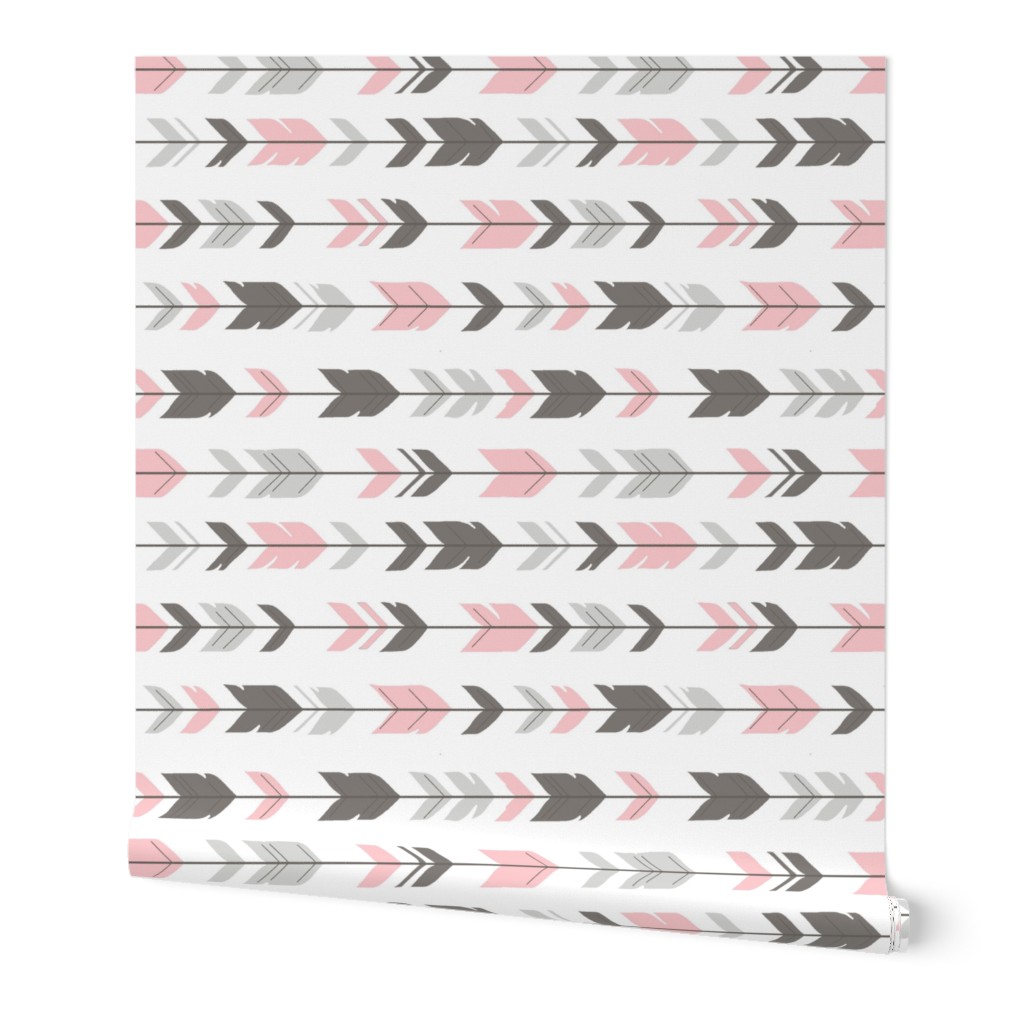 Arrow Feathers -dark grey/pink/white-  baby Girl Woodland - rotated