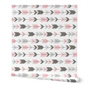 Arrow Feathers -dark grey/pink/white-  baby Girl Woodland - rotated