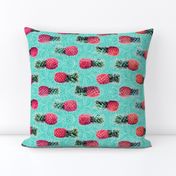 Pineapple to Pink Border Print on teal