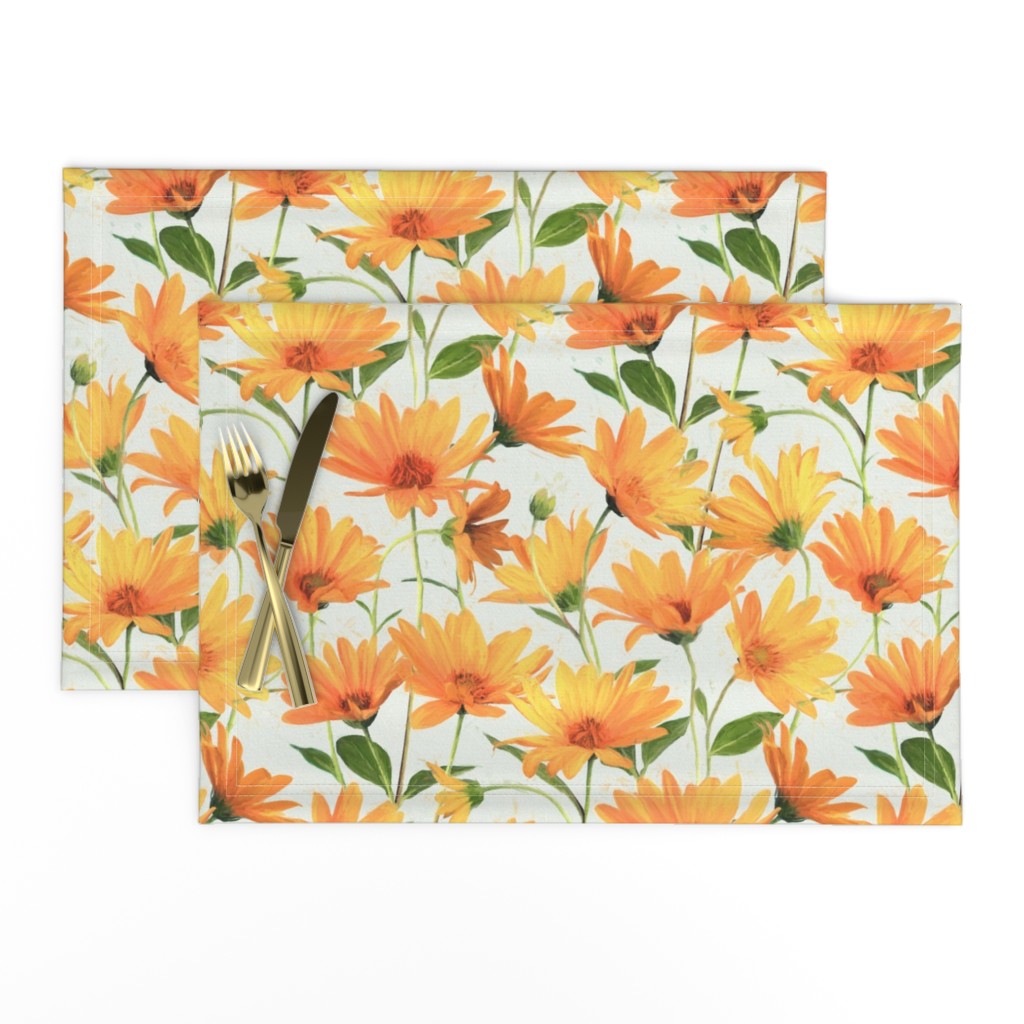 Painted Radiant Orange Daisies on off white large version