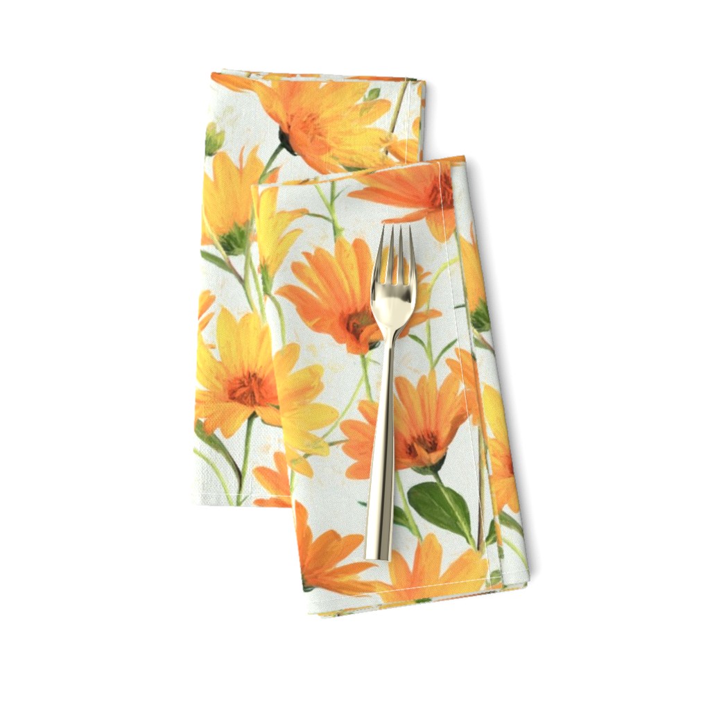 Painted Radiant Orange Daisies on off white large version