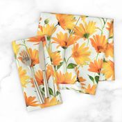 Painted Radiant Orange Daisies on off white large version