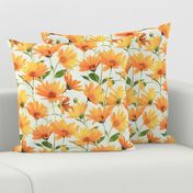 Painted Radiant Orange Daisies on off white large version