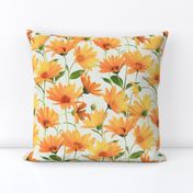 Painted Radiant Orange Daisies on off white large version