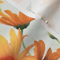 Painted Radiant Orange Daisies on off white large version