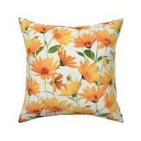 Painted Radiant Orange Daisies on off white large version