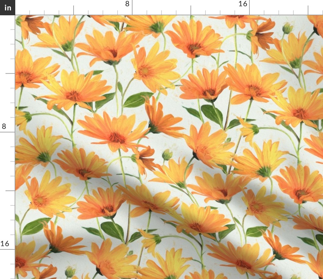 Painted Radiant Orange Daisies on off white large version