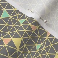 Geodesic Spiderweb in Yellow, Coral and Mint on Grey