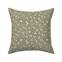 Geodesic Spiderweb in Yellow, Coral and Mint on Grey