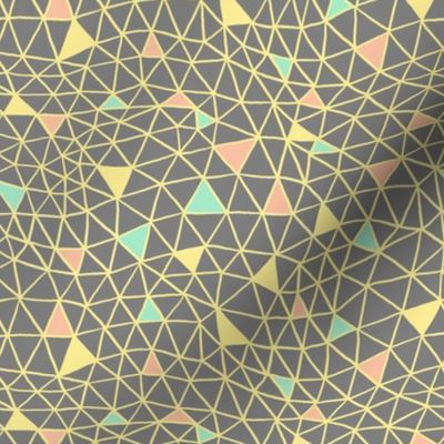 Geodesic Spiderweb in Yellow, Coral and Mint on Grey