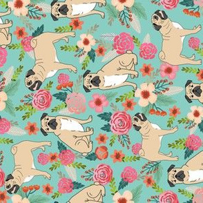 pug florals fabric cute pet pug dog fabrics mint florals