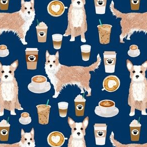 portuguese podengo pequeno fabric dogs and coffees designs - navy