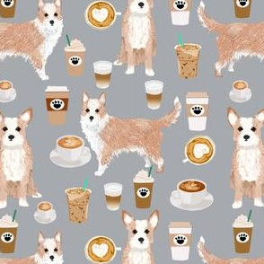 portuguese podengo pequeno fabric dogs and coffees designs - grey