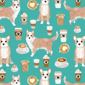 portuguese podengo pequeno fabric dogs and coffees designs - turquoise