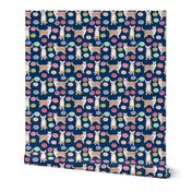 portuguese podengo pequeno fabric dogs and donuts designs - navy