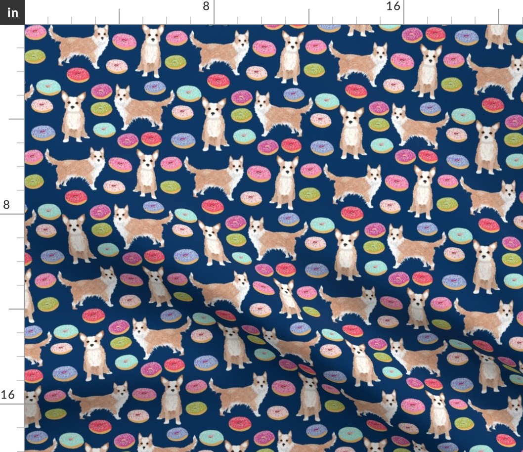 portuguese podengo pequeno fabric dogs and donuts designs - navy