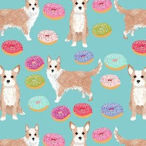 portuguese podengo pequeno fabric dogs and donuts designs - light blue