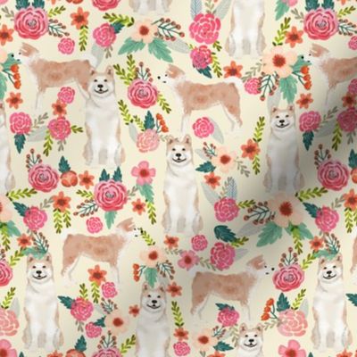 akita floral fabric dogs and florals flowers fabric - cream