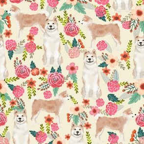 akita floral fabric dogs and florals flowers fabric - cream